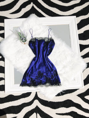 Victoria’s Secret Blueberry And Black Lace Trim Slip Dress