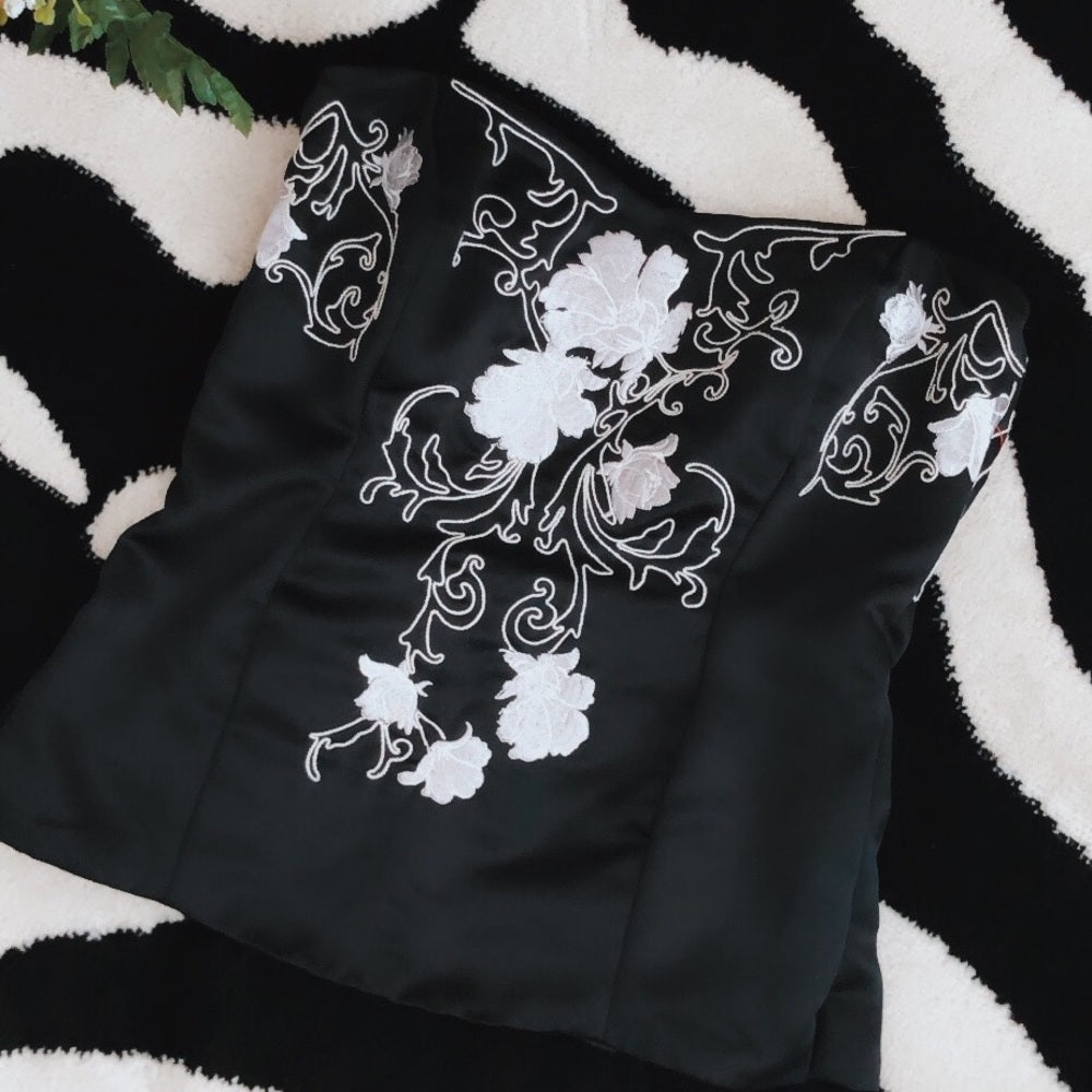 Black & White Floral Strapless Corset Top