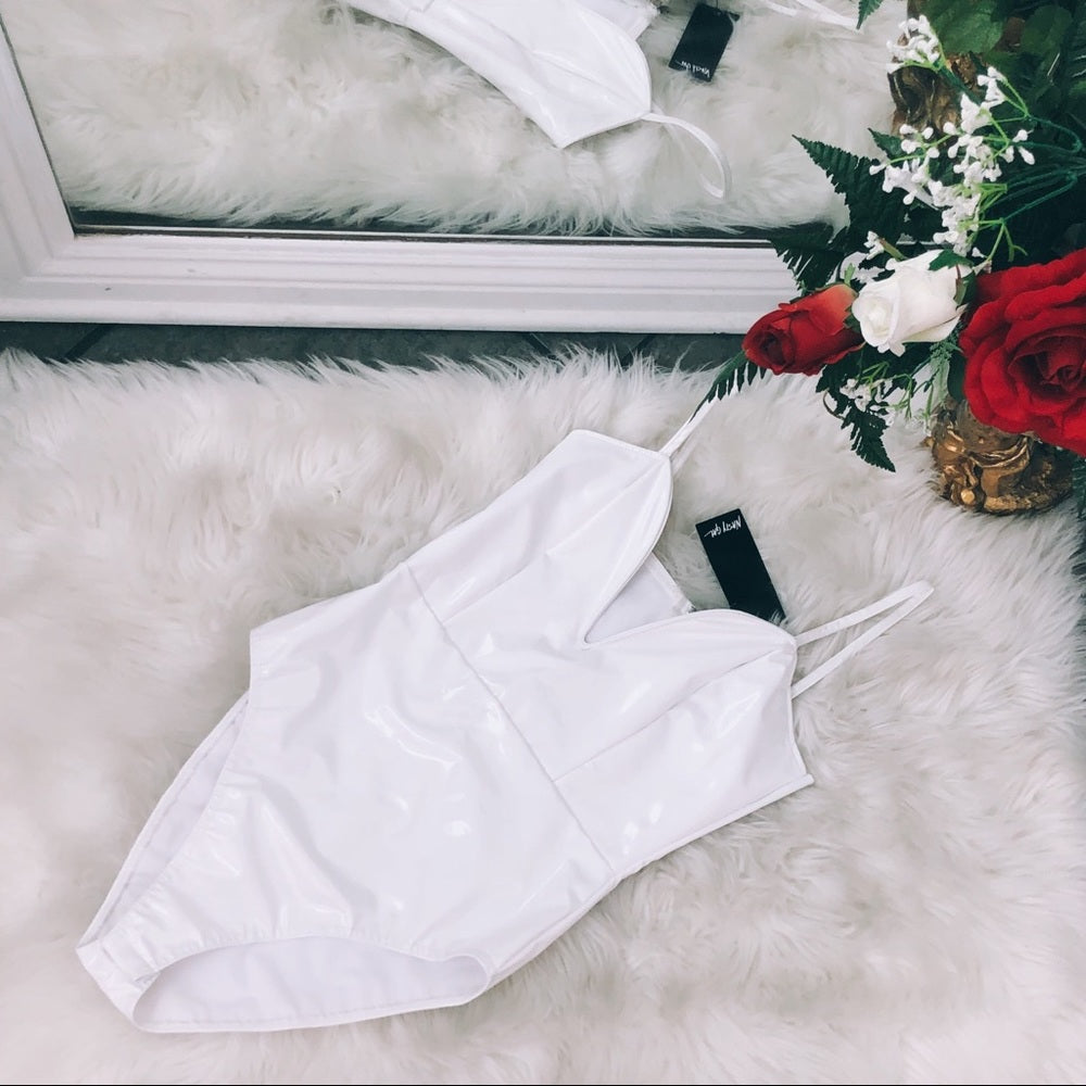 Nasty Gal White Sweetheart Neck Polyvinyl Bodysuit