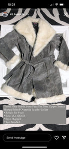 Torrid Gray Sueve Ivory Faux Fur Trim Leather Jacket