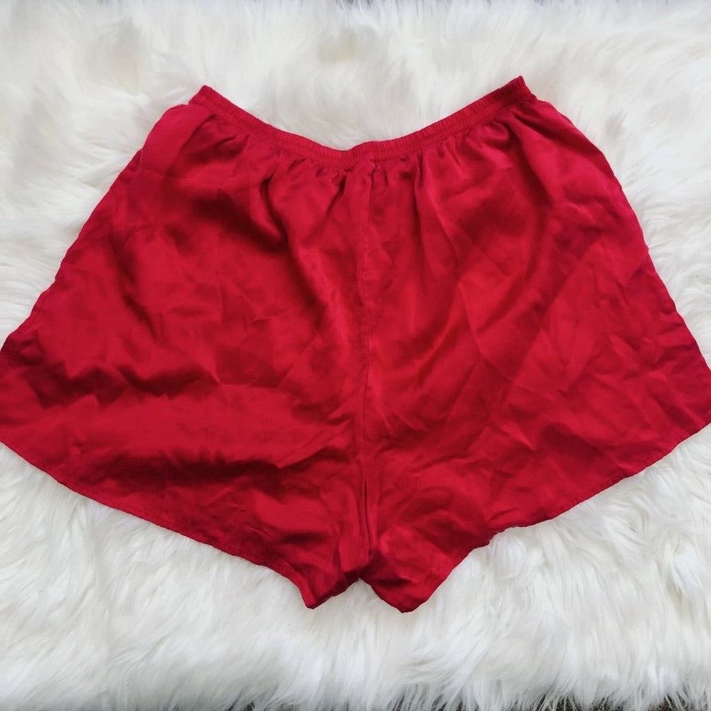 Cozy Red Soft Silk Highwaisted Shorts