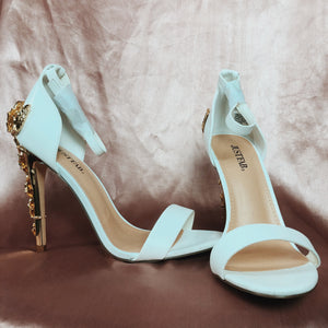 Angel Bayb White & Gold Floral Sandle Strap Heels