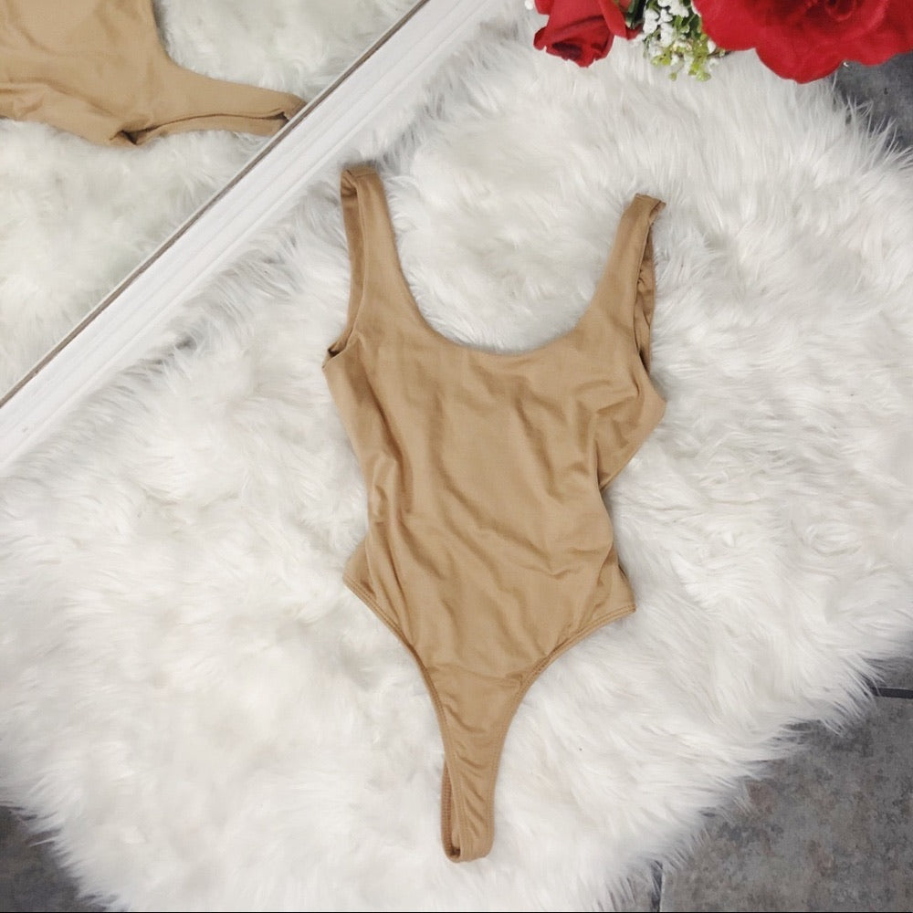 Nude Brown Soft High Thigh Cut Thong Bodysuit