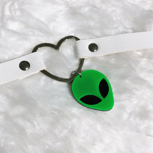 Alien Bae Dolls Kill White and Green Extraterrestrial Silver Heart Choker