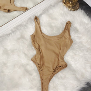 Nude Brown Soft High Thigh Cut Thong Bodysuit