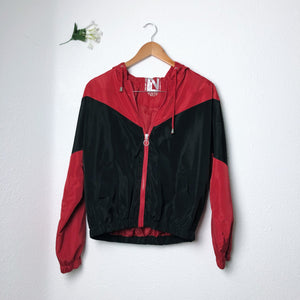 Red and Black Zip Up Hooded Windbreaker