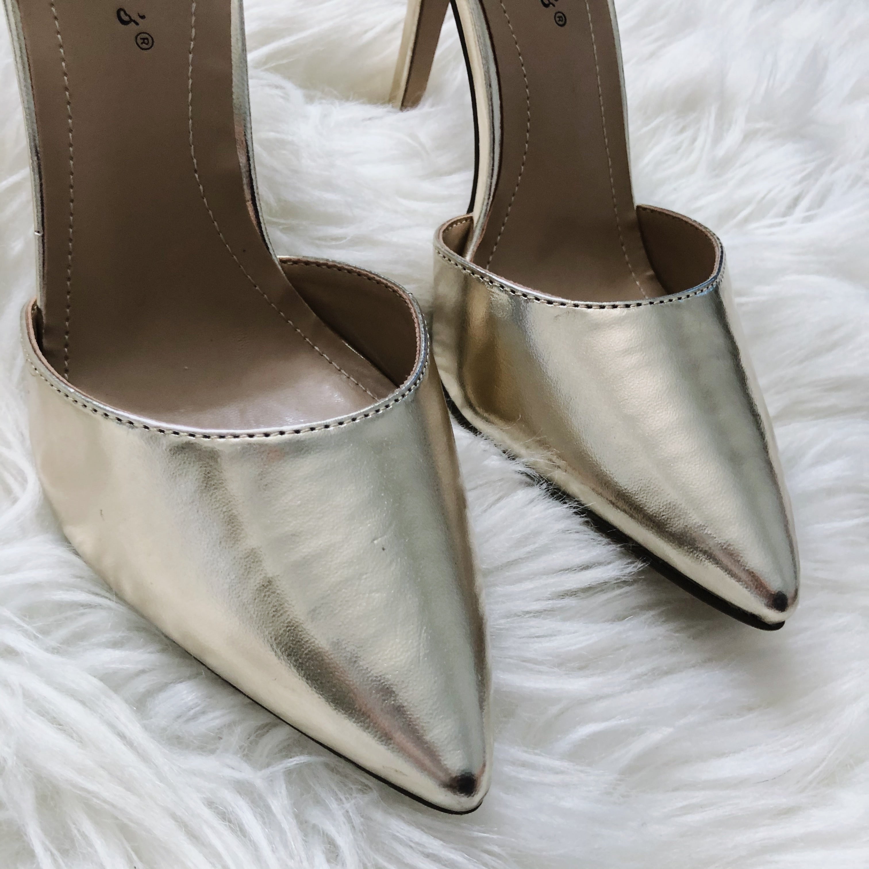 Gold Pointed Tip Strapped Heels