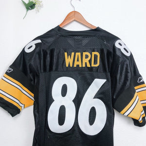 NFL Onfield Reebok Ward 86 Steelers Black and Yellow Football  Jersey