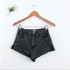 Black Highwaisted Faux Leather Panel Shorts