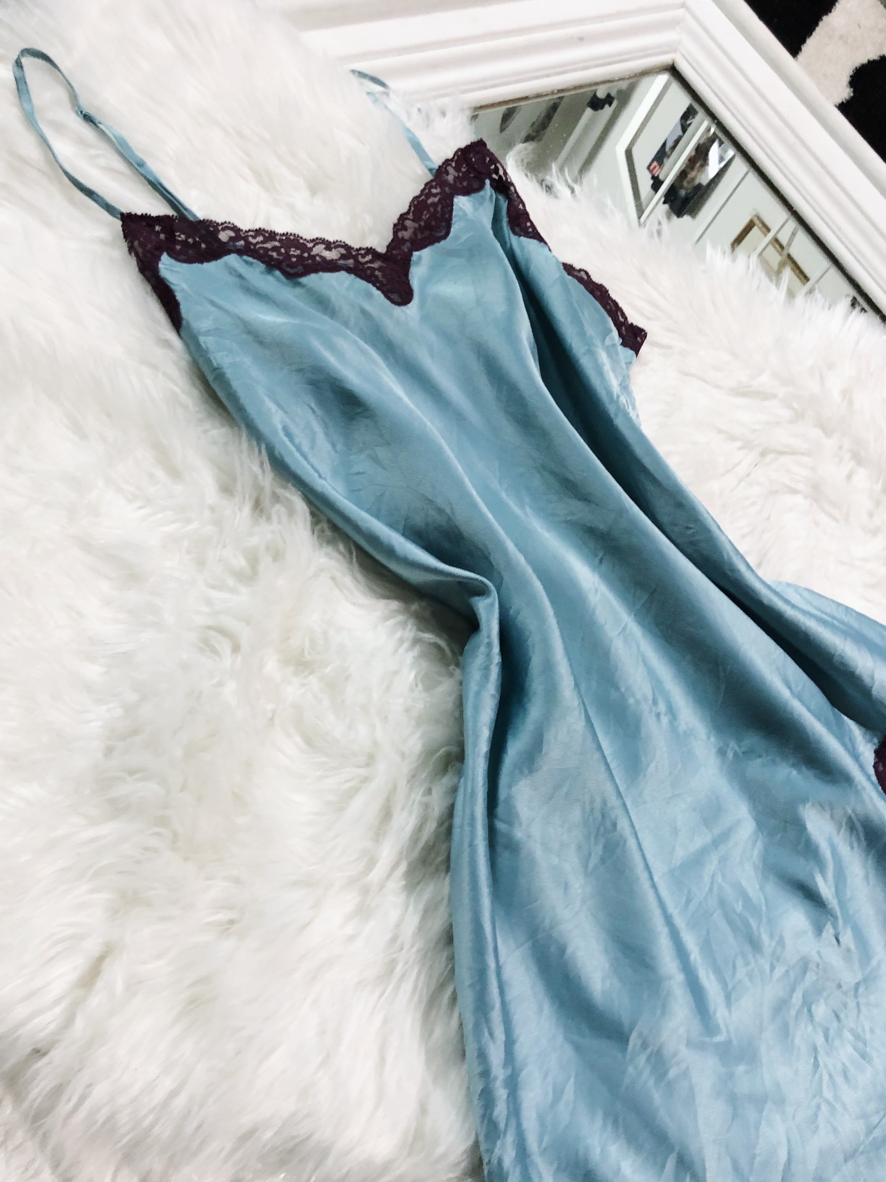 Victoria’s Secret Teal Lace Trim Detailed Lingerie Slip Dress