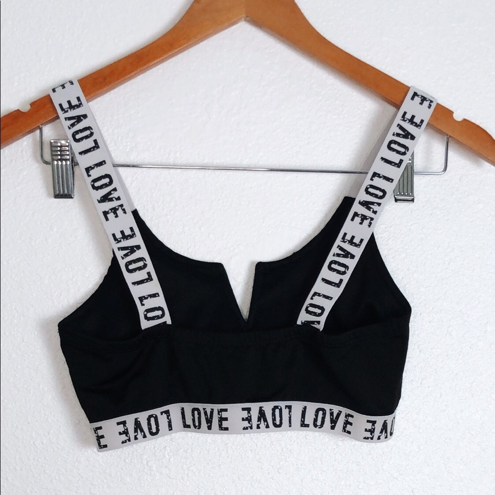 Black Stretchy Love V Cut Crop Top