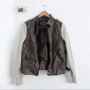 Brown and Tan Faux Leather Two Tone Jacket