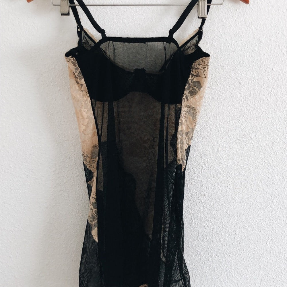 Nude and Black Slightly Distressed Lingerie Slip