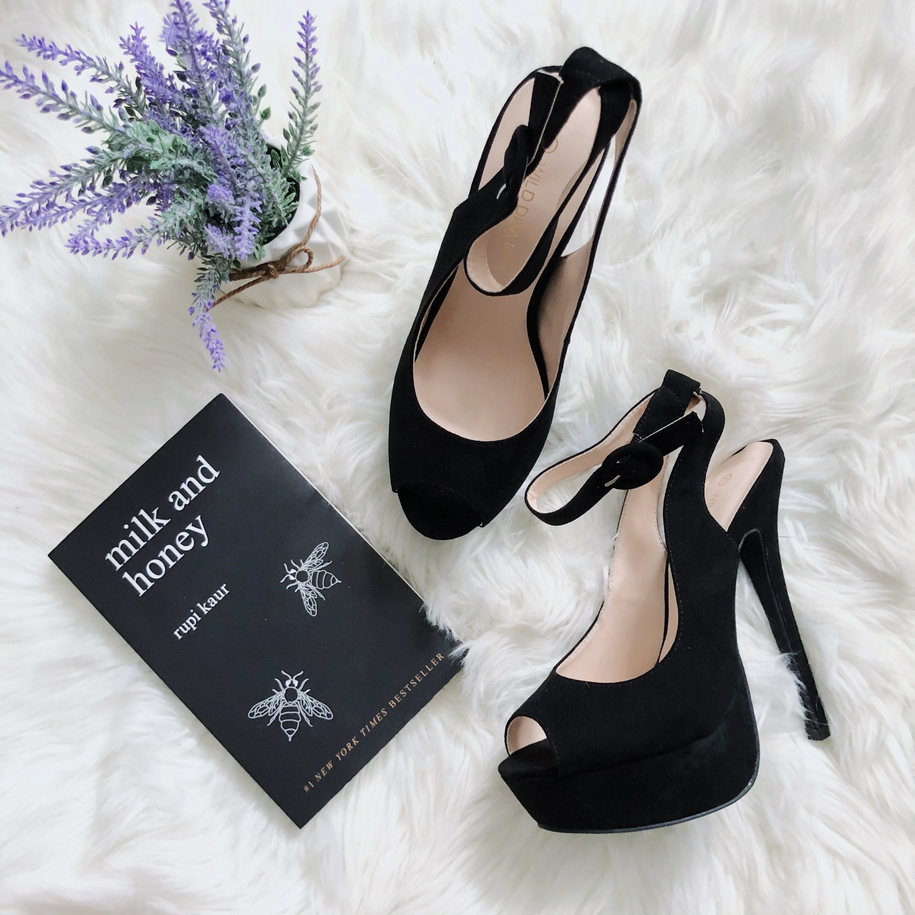 Black Peep Toe Strapped Heels