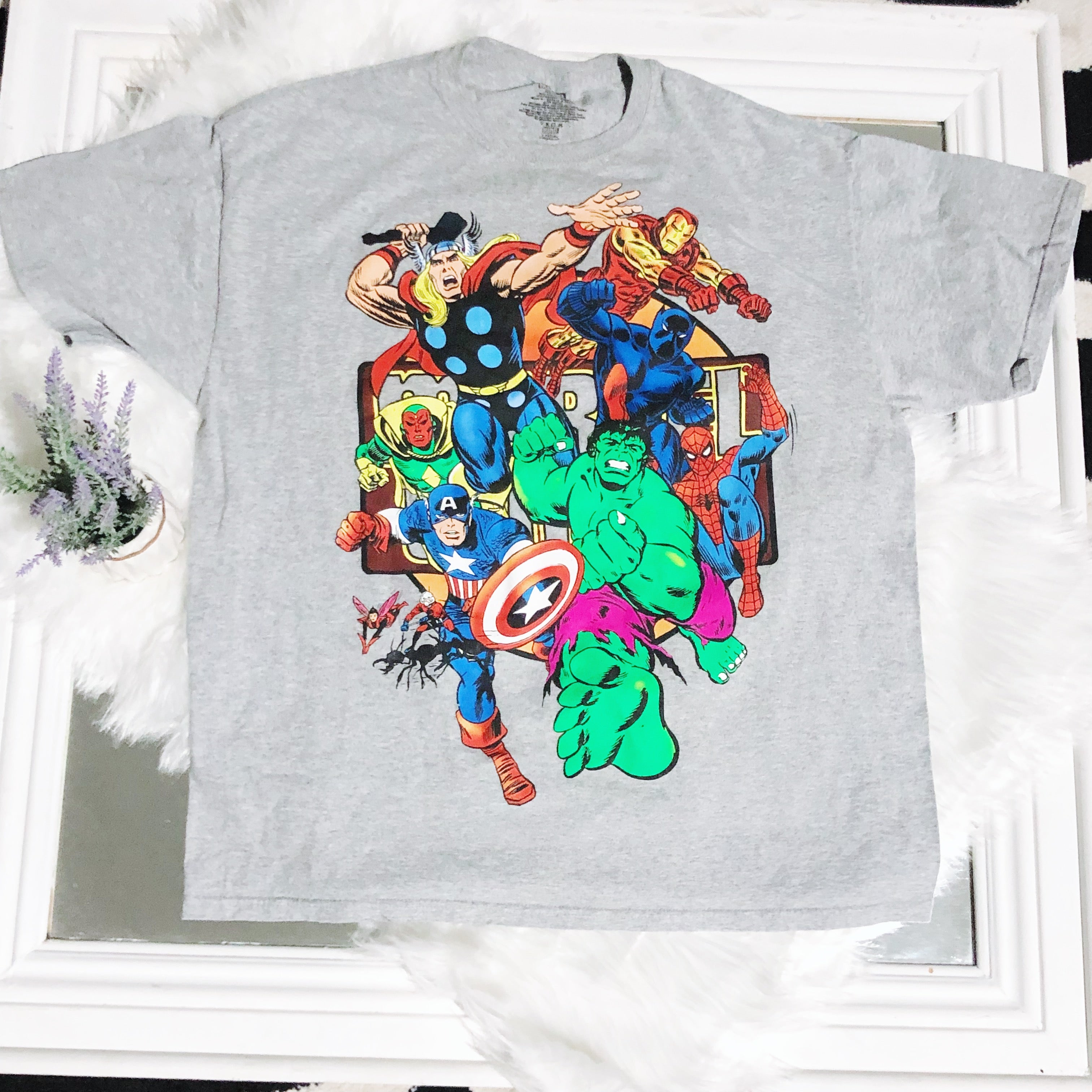 Retro Marvel Comics Gray Graphic T-Shirt