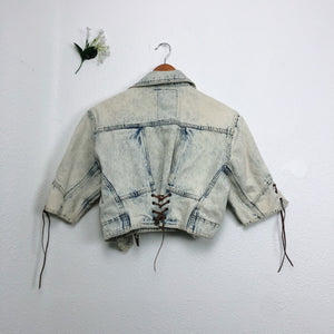 Vintage 80s Wooza Cropped Acid Wash Denim Jacket