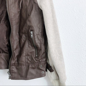 Brown and Tan Faux Leather Two Tone Jacket