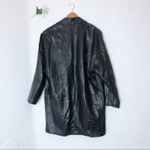 Vintage Bullocks Wilshire Black Leather Button Up Coat Jacket