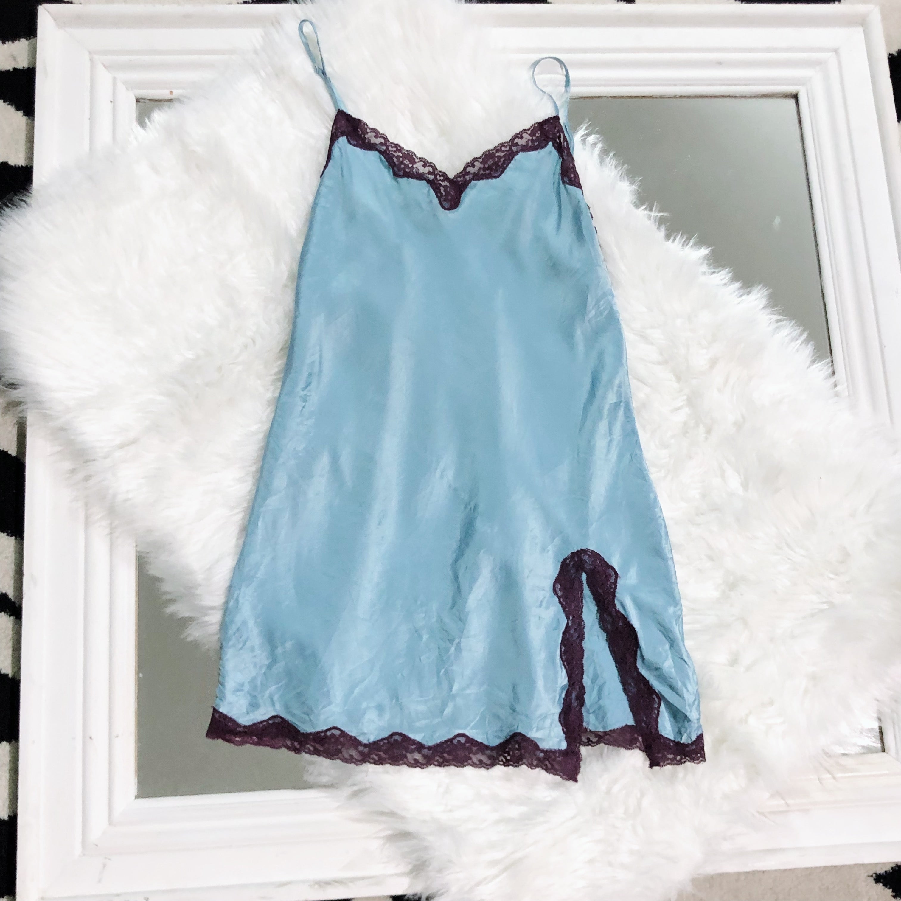 Victoria’s Secret Teal Lace Trim Detailed Lingerie Slip Dress