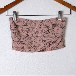 Pastel Pink Floral Strapless Bandeau Crop Top