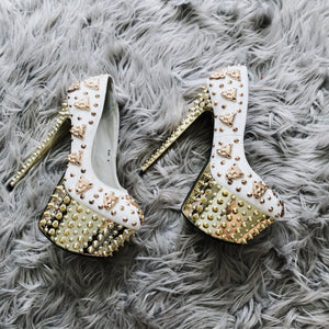 Tan Leopard Studded High Heel Platforms