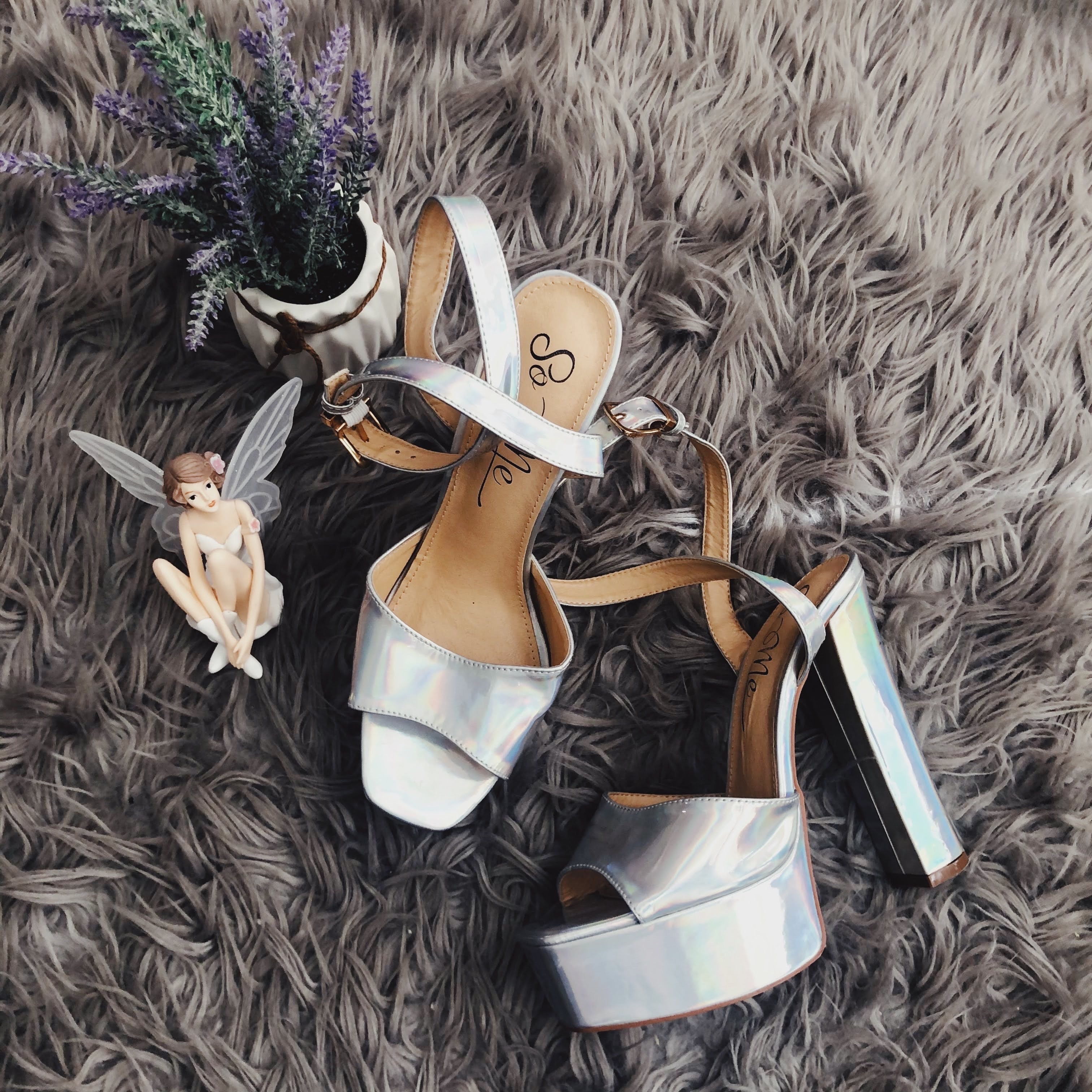 Cinderella Silver Open Toe Platform Strap Up