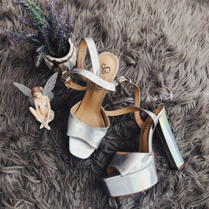 Cinderella Silver Open Toe Platform Strap Up