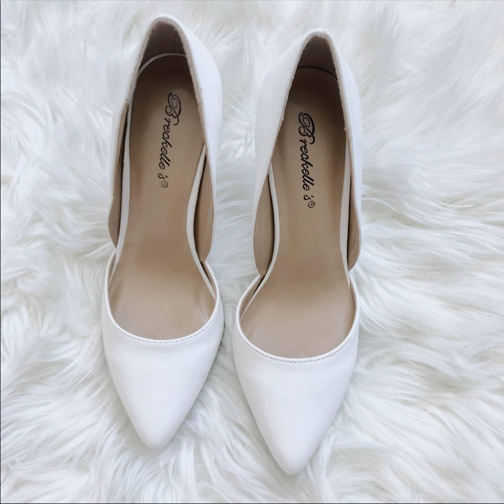 White Pointed Toe Stiletto Pumps