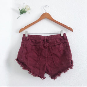 Maroon Frayed Midrise Cotton On Shorts