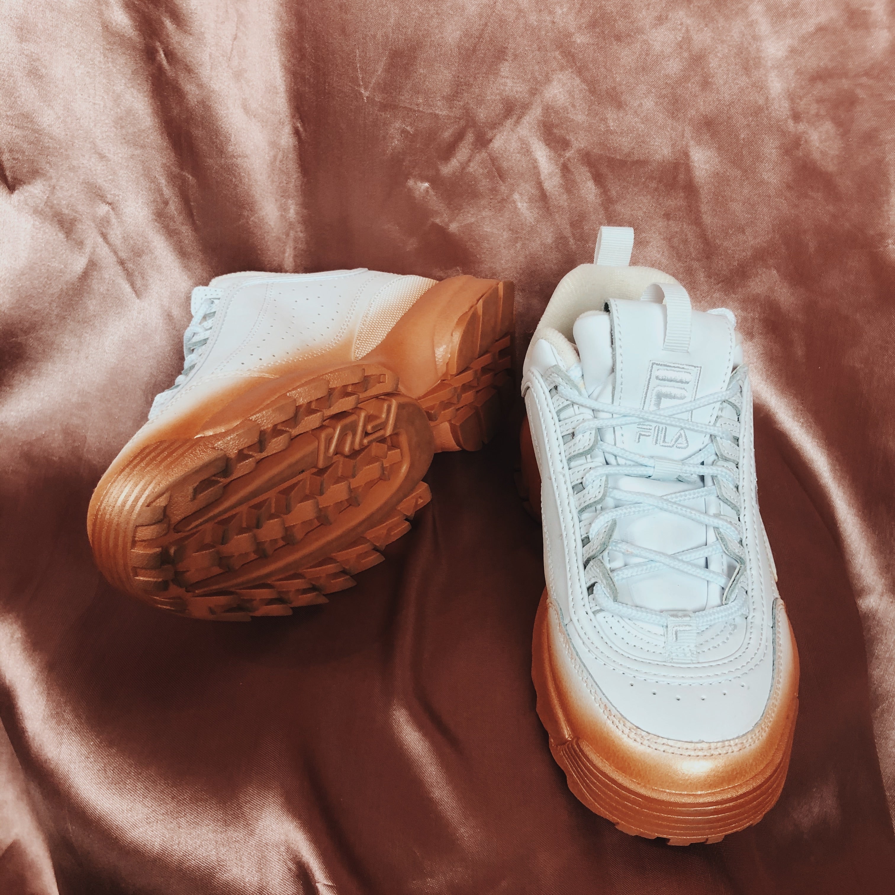 Champagne Dipped White & Rose Gold Filas