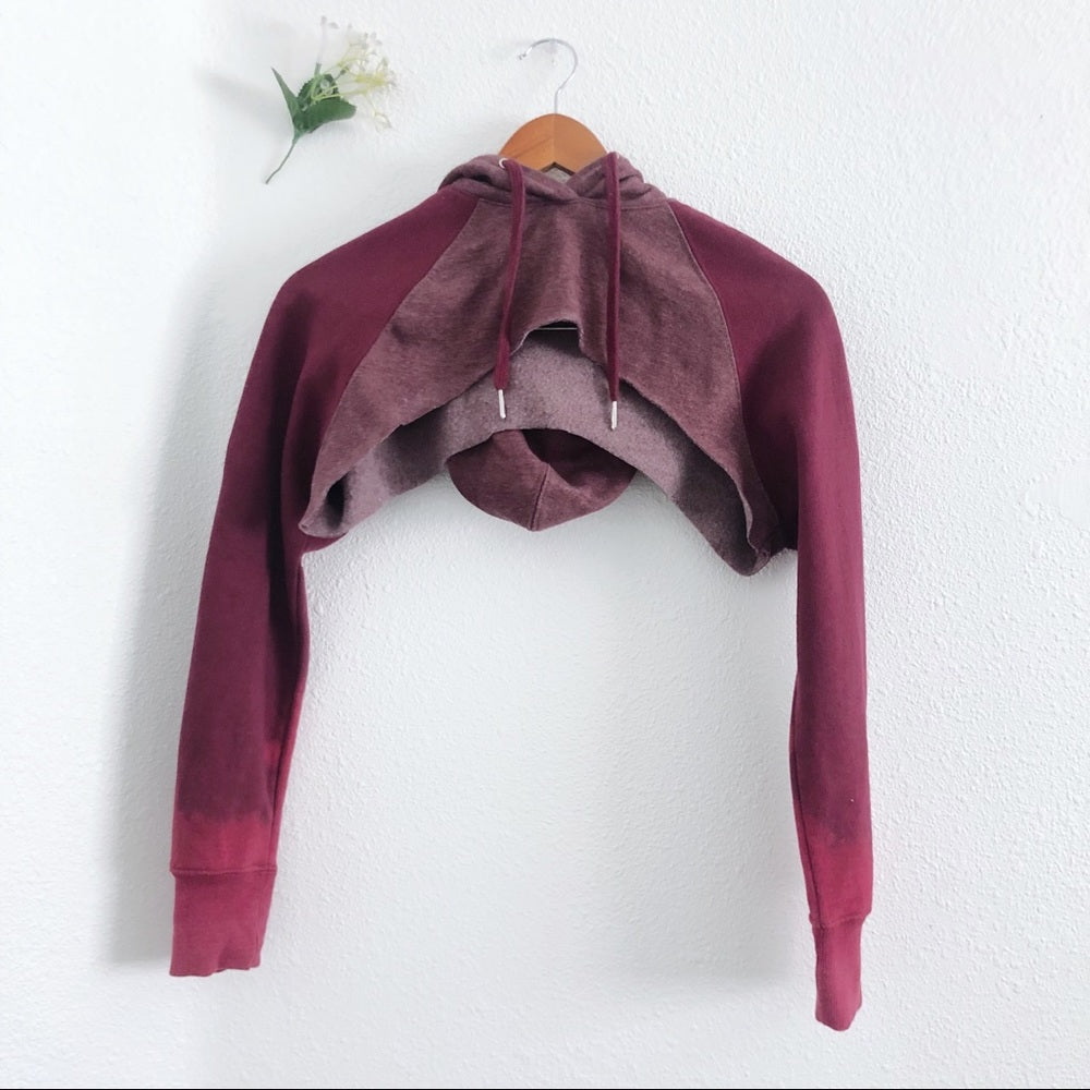 Ombré Maroon Cropped Long Sleeve Hoodie