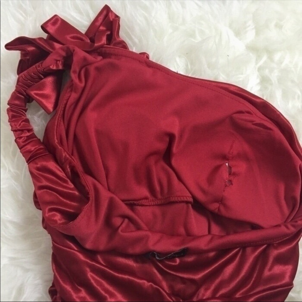 Stretchy Ruched One Strap Red Cocktail Prom Dress