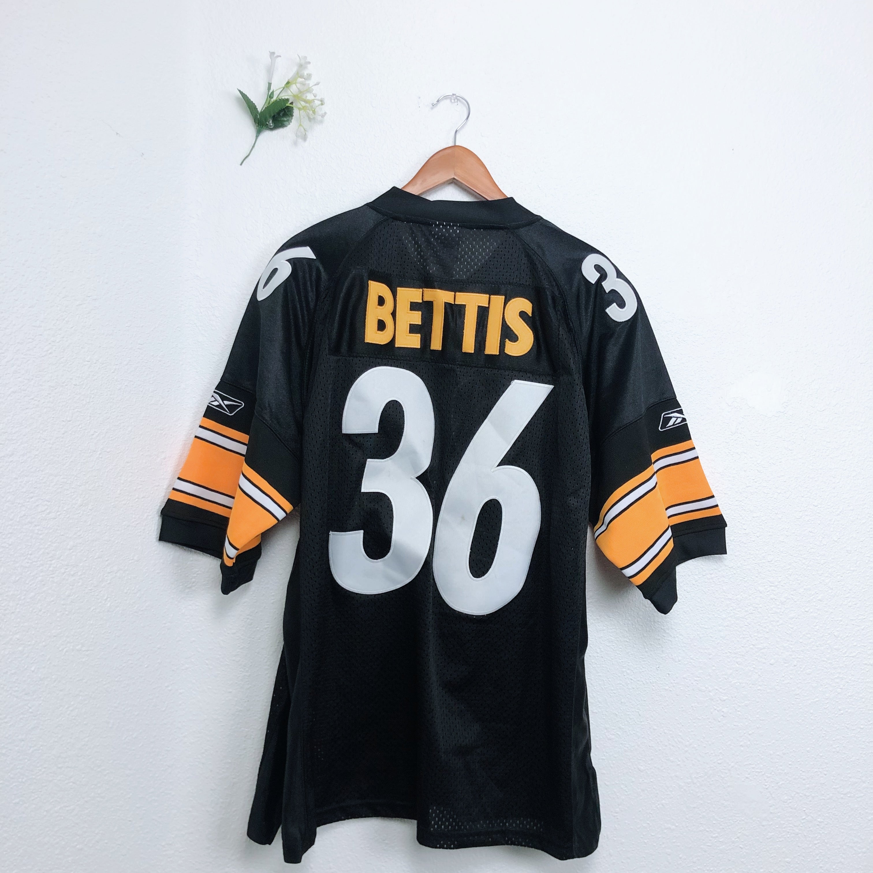 NFL Onfield Reebok Bettis 36 Steelers Black and Yellow Football  Jersey