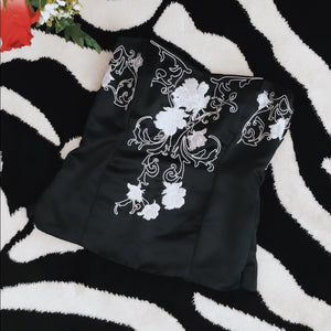 Black & White Floral Strapless Corset Top