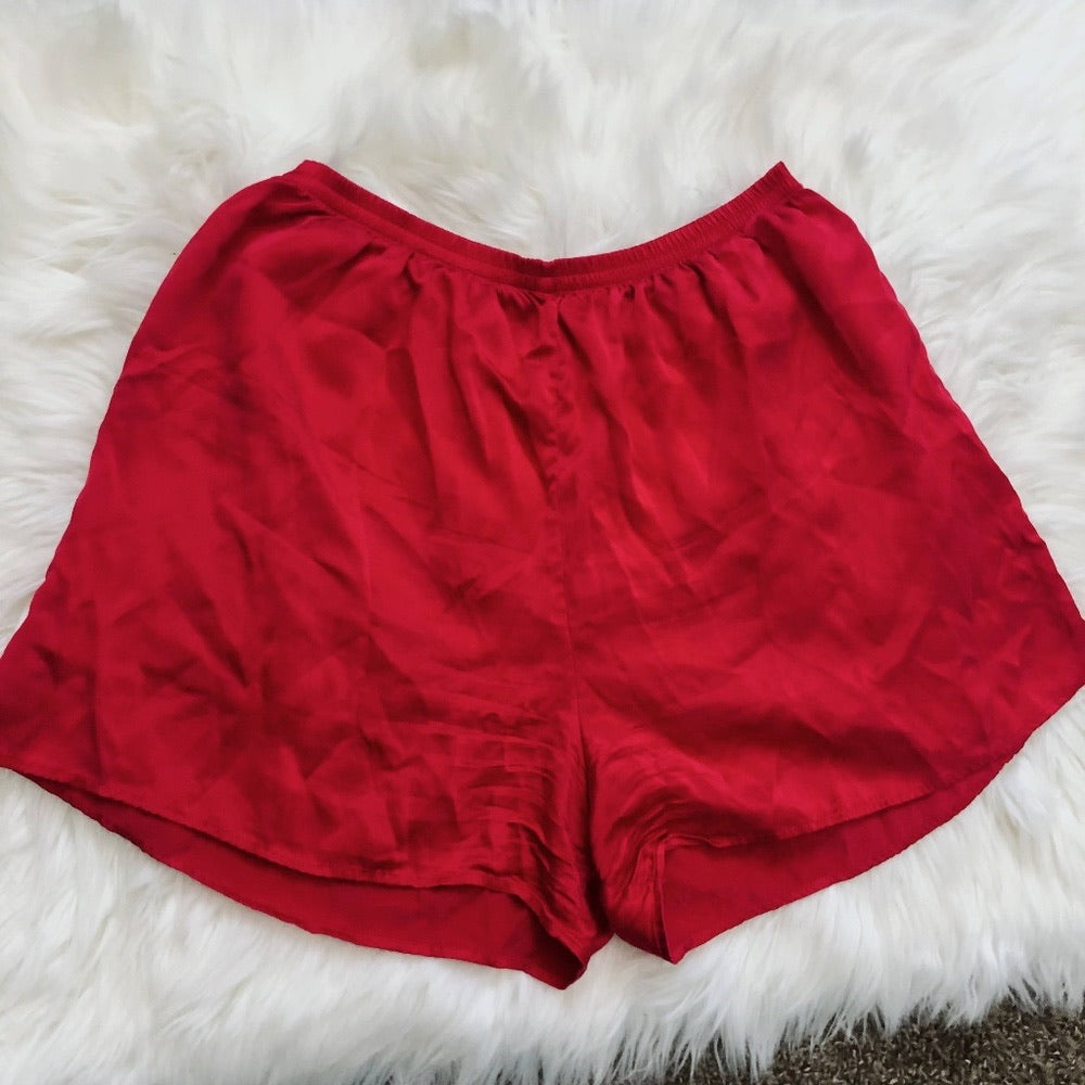 Cozy Red Soft Silk Highwaisted Shorts