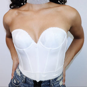 White Strapless Sweetheart Cut Ribbed Corset Top