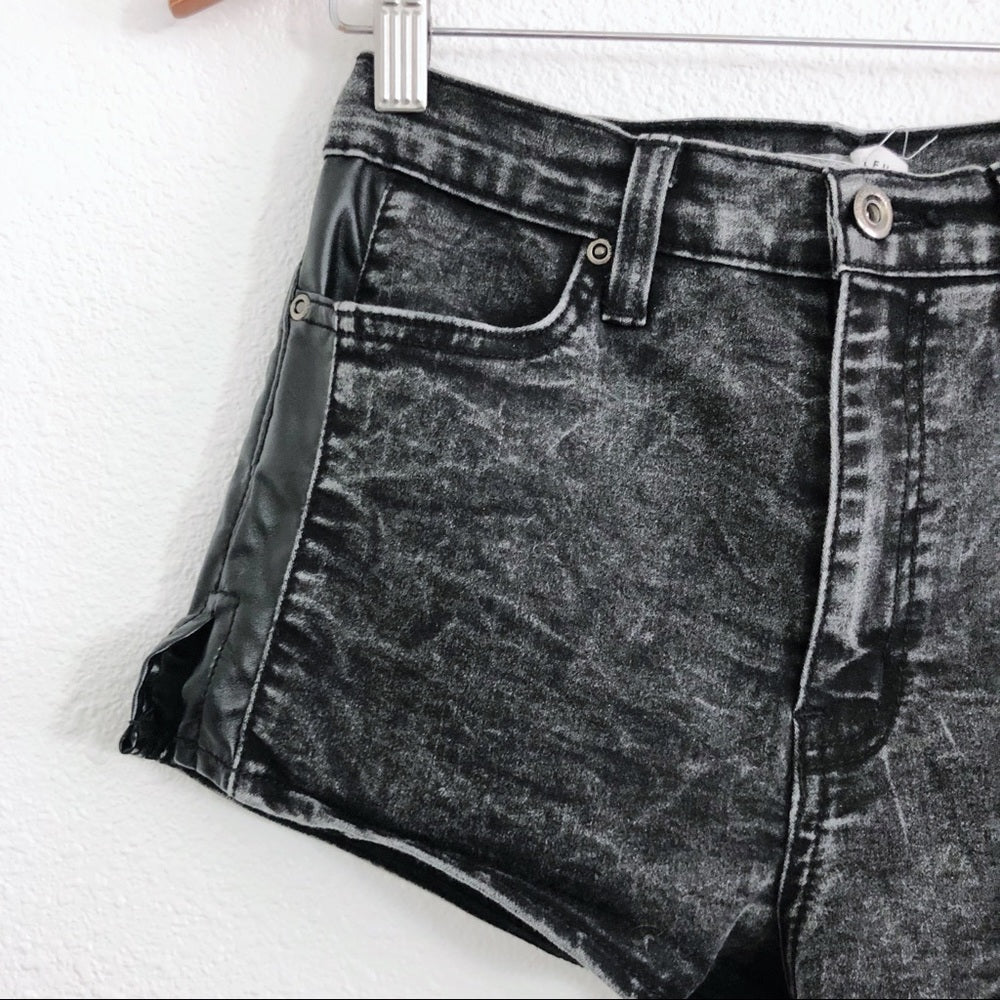 Black Highwaisted Faux Leather Panel Shorts