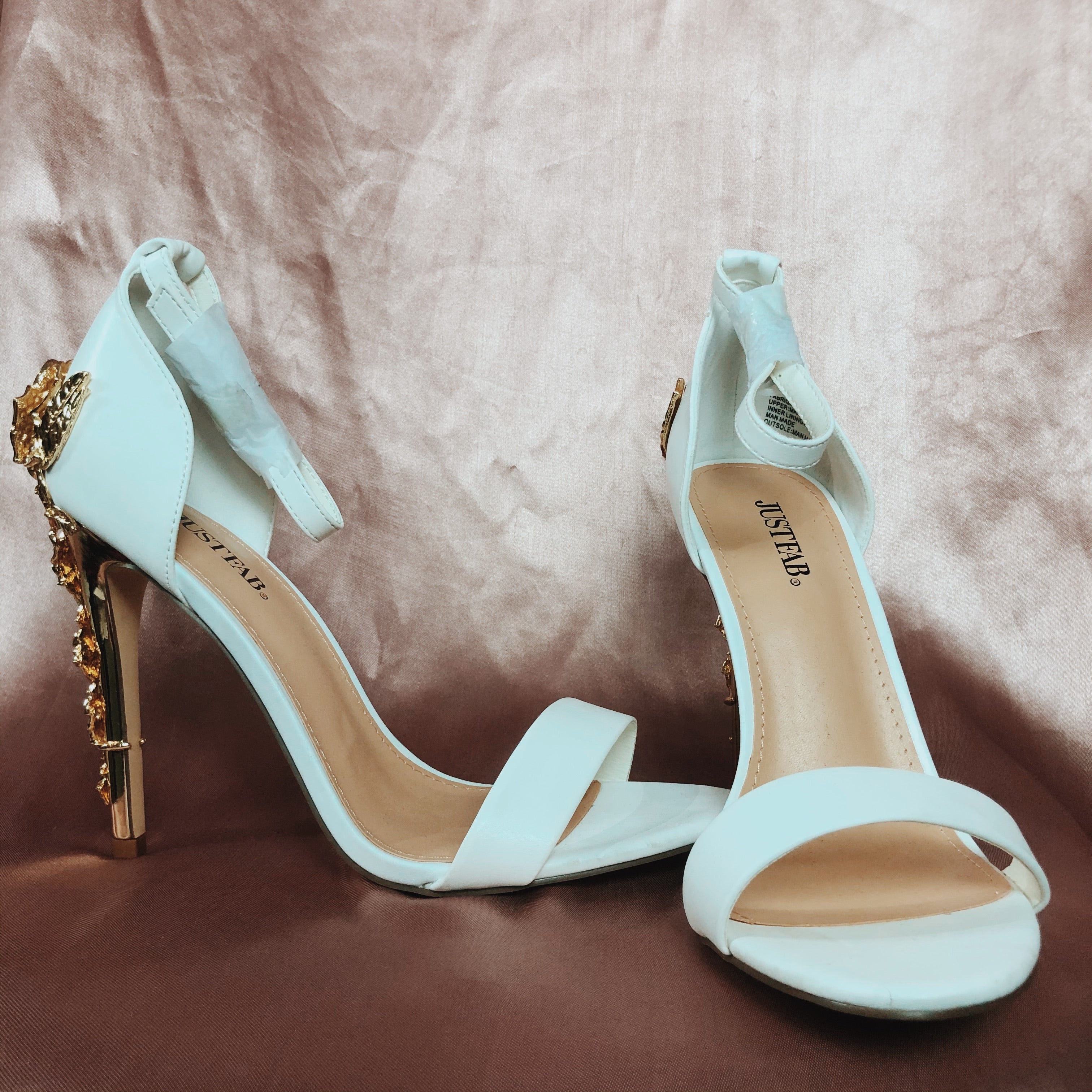 Angel Bayb White & Gold Floral Sandle Strap Heels