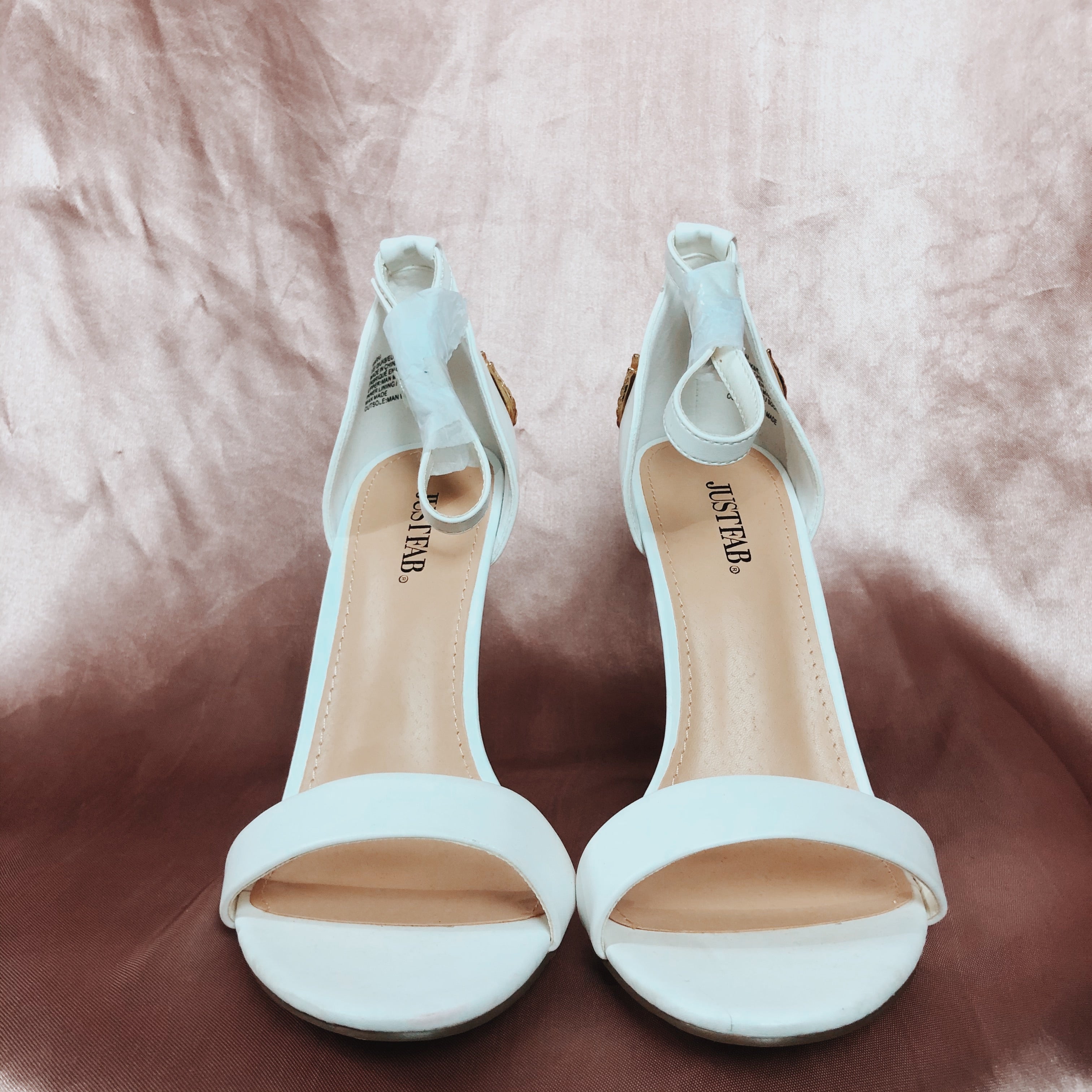 Angel Bayb White & Gold Floral Sandle Strap Heels