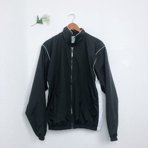 BLACK AND WHITE FULL ZIP UP WINDBREAKER JACKET