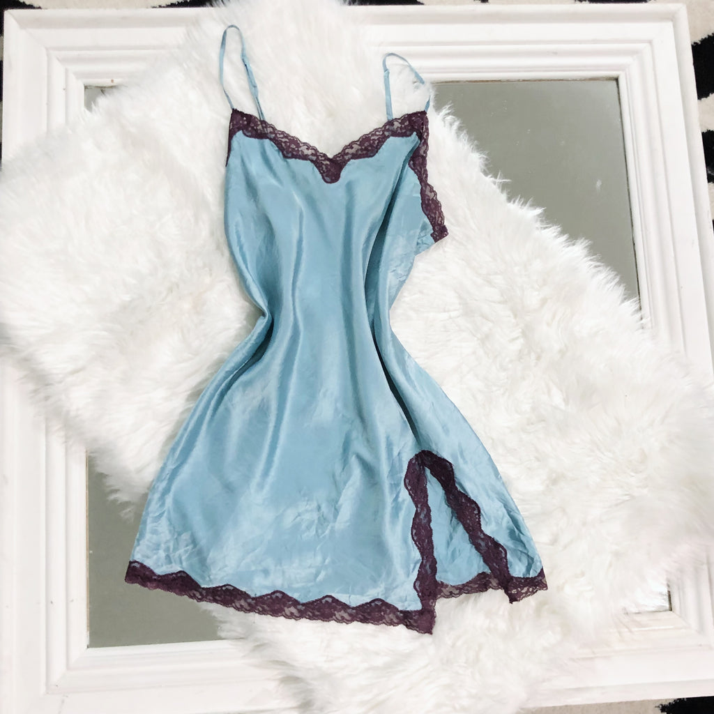 Victoria’s Secret Teal Lace Trim Detailed Lingerie Slip Dress