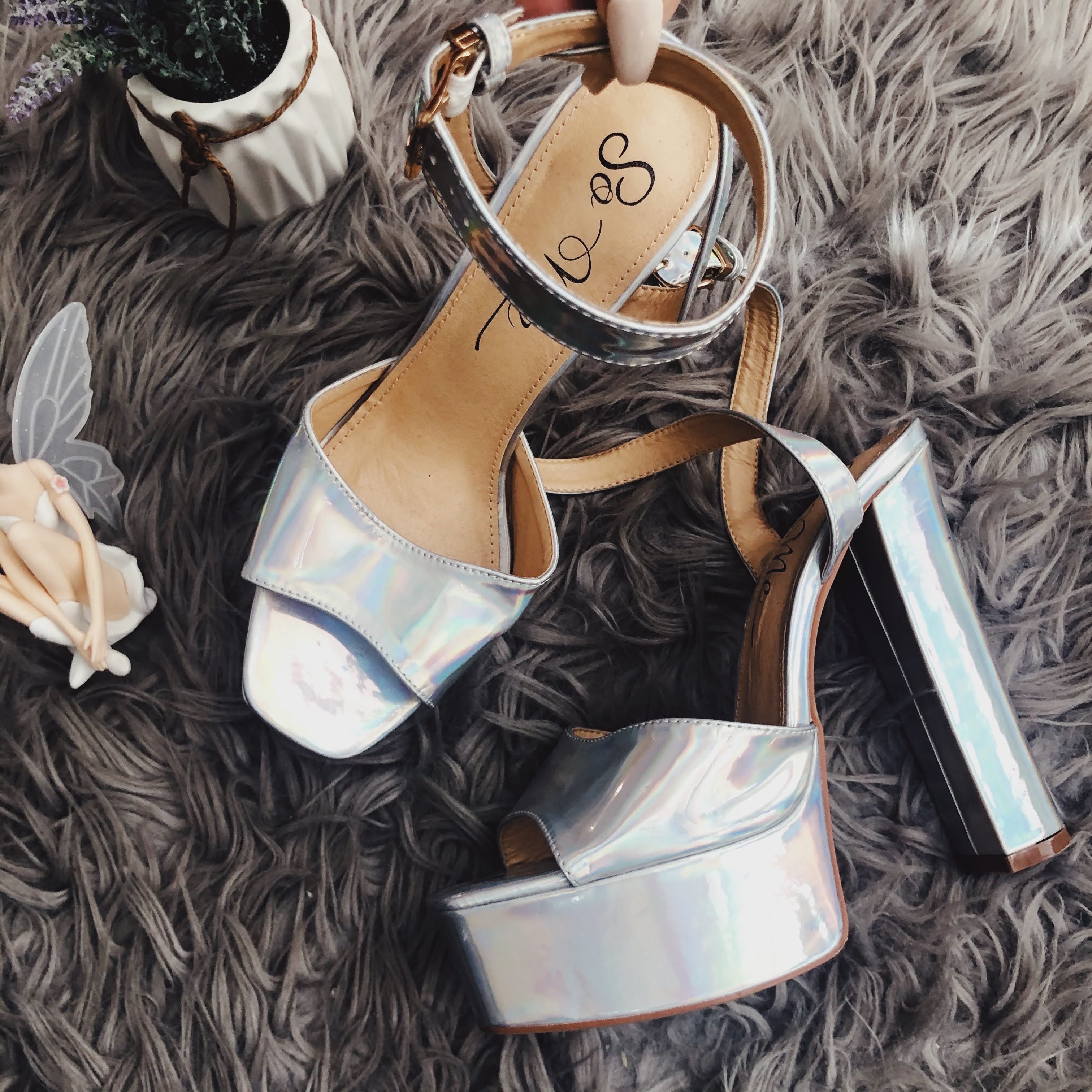 Cinderella Silver Open Toe Platform Strap Up