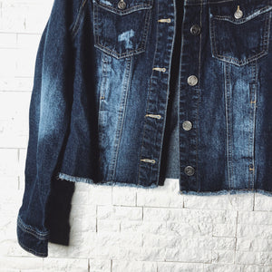 Dark Denim Button Up Cropped Jacket