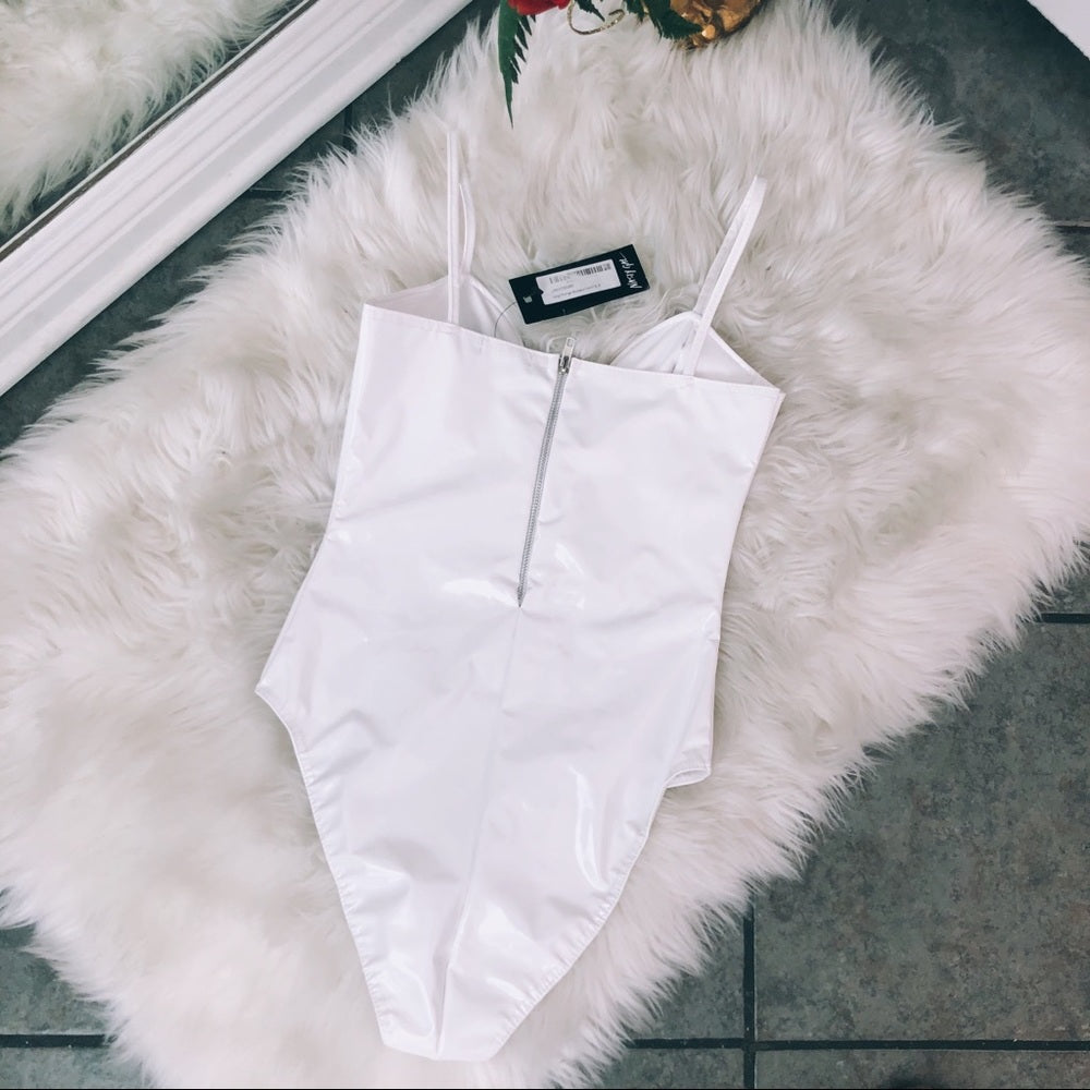 Nasty Gal White Sweetheart Neck Polyvinyl Bodysuit