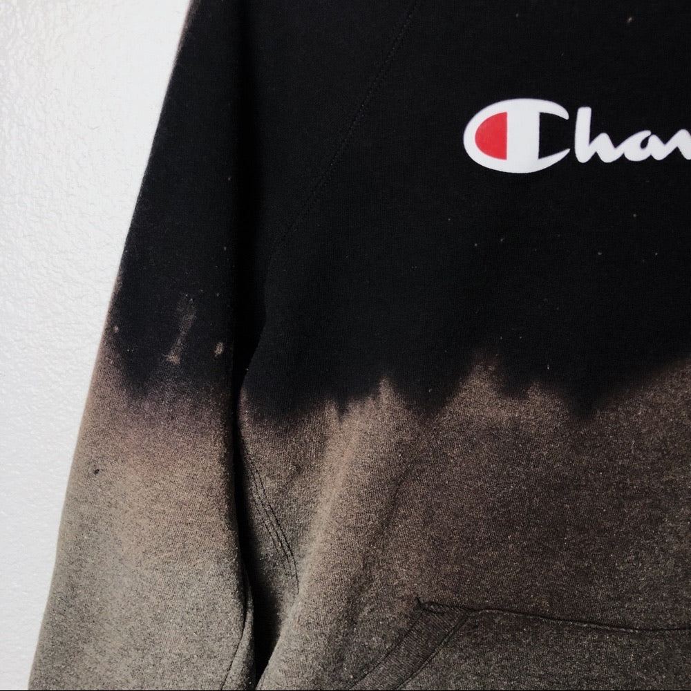 Custom Champion Acid Dripped Black & Brown Hoodie