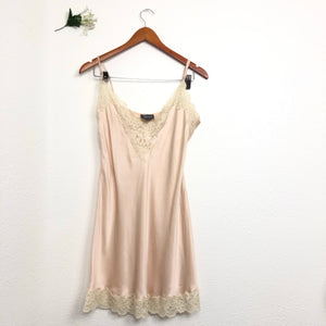 Vintage 100% Silk Lace Trim Peach Lingerie Slip Dress