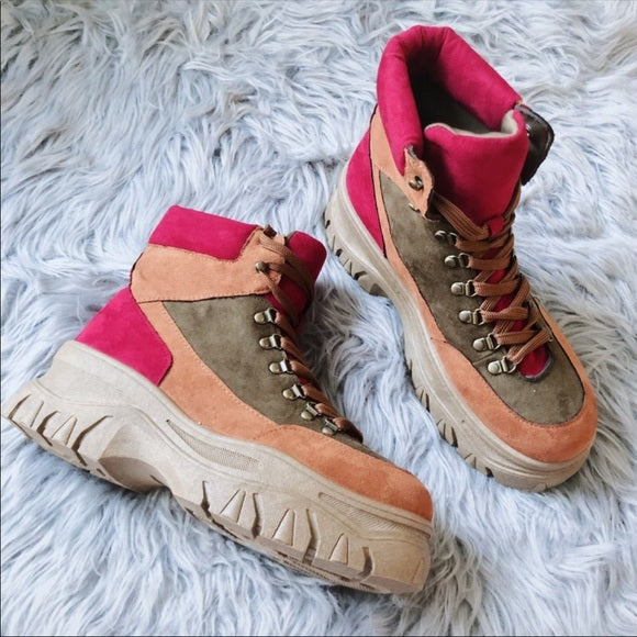 Sick 90’s Inspired Maroon and Beige Platform Sneakers