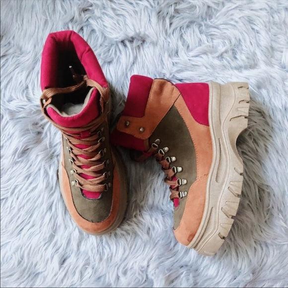 Sick 90’s Inspired Maroon and Beige Platform Sneakers