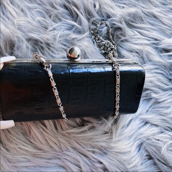 Bijoux Terner Vintage Hardcover Black Crossbody Clutch